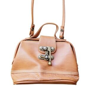 Dover Vintage Brown Bag Purse Handbag Embossed Leather Small Mini Brass RARE 50s